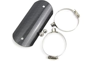 Dreamseek Exhaust Heat Shield for Universal Motorcycle Stainless Steel Middle Pipe Heat-shield Link Muffler Protector Curved Cover Carbon Fiber Style with 2 Clamps