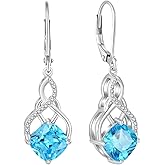 Rocayi Princess Cut Leverback Dangle Drop Earrings 925 Sterling Silver Infinity Knot Earrings Birthstone Jewelry Gifts for Women