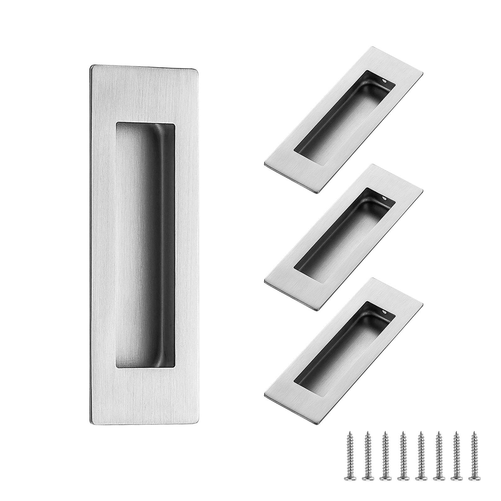 Ravinte 4 Pack Brushed Nickel Cabinet Pulls - Recessed Finger Pulls Sliding Door Handles Furniture Handles Kitchen Hardware for Cabinets (120mm Length)