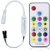 ALITOVE WS2812B WS2811 Addressable LED Controller RF Remote Wireless Mini Controller 5~24V DC for WS2812 WS2811 Dream Color Rainbow RGB LED Pixel Strip Panel Light, 3pin JST Connector 200 Color Modes
