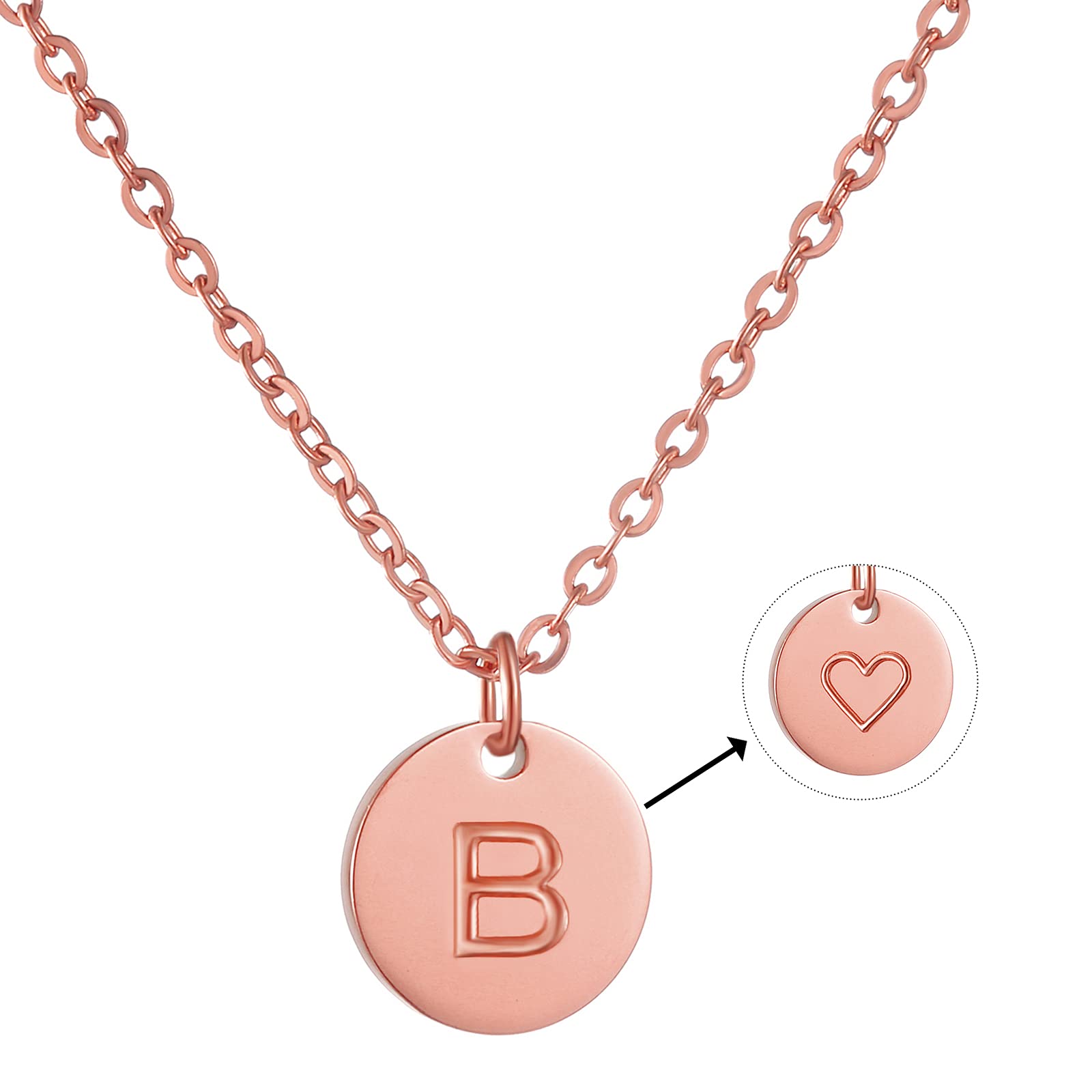 AFSTALR Initial Letter Necklace for Women Round Pendant with B Heart Necklace Personalized Birthday Jewellery Gifts RoseGold