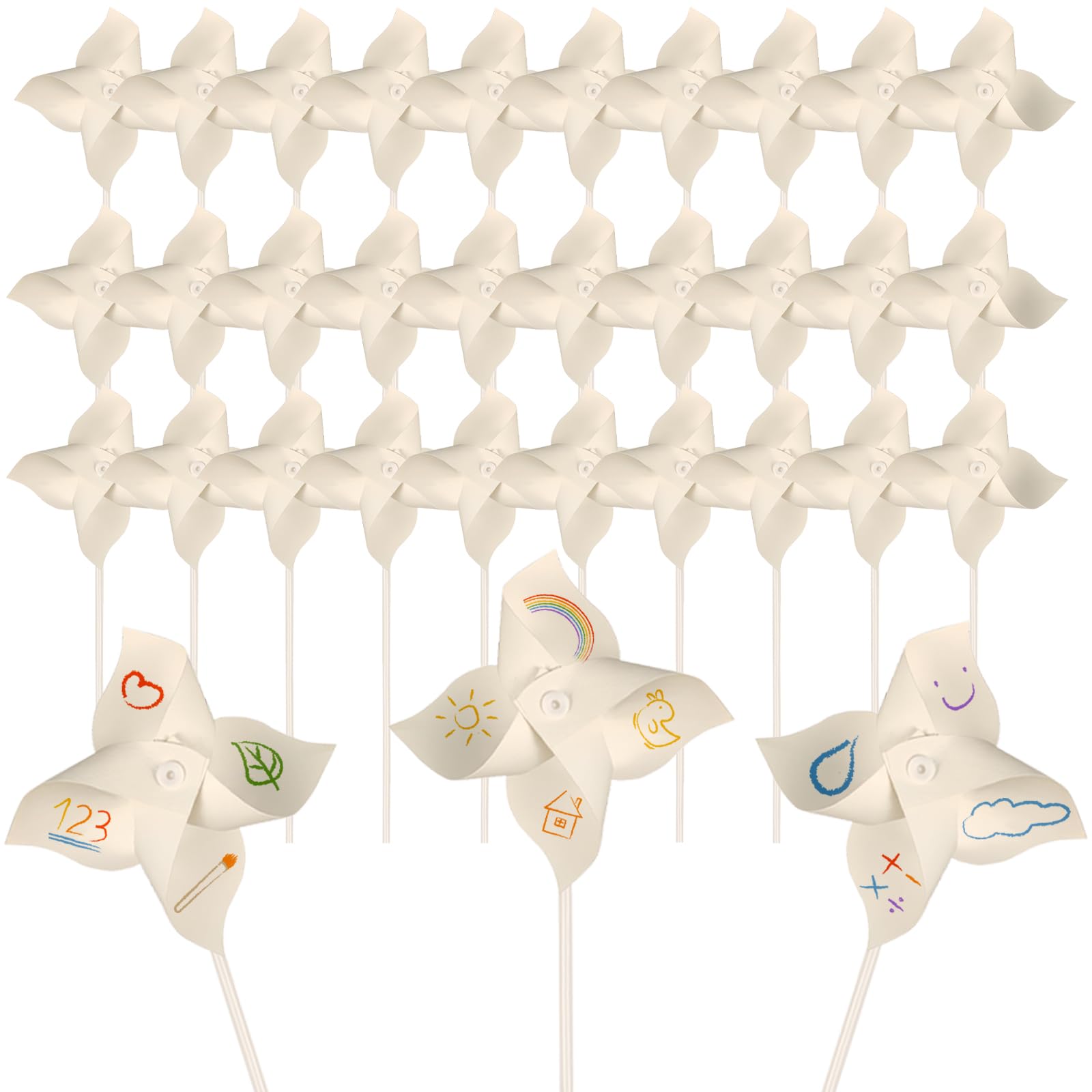 AYNKH 30 PCS DIY Pinwheels Craft Kit, Blank Windmills for Children, Creative Craft Kits for Kids to Colour and Paint, Arts & Crafts Windmill Set for Party, School,Easter, Summer Activities