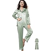 WJing Yi Jia 3Pcs Satin Pajama Sets For Women XS-3XL Womens Silk Pajamas Set Silky Sleepwear Nigtwear Loungewear Long Pj Set