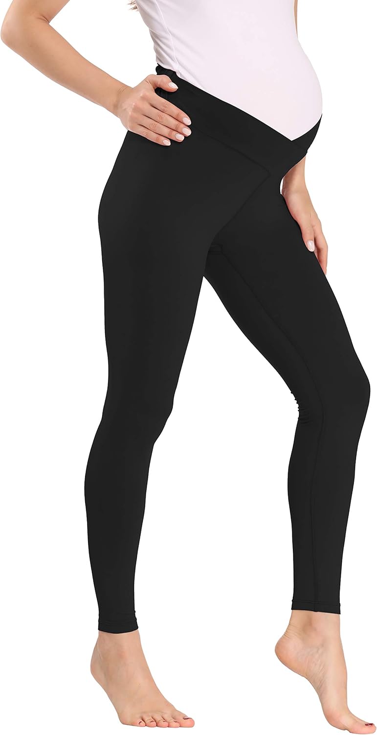 V VOCNI Maternity Leggings for Women Low Rise Full Length Underbelly