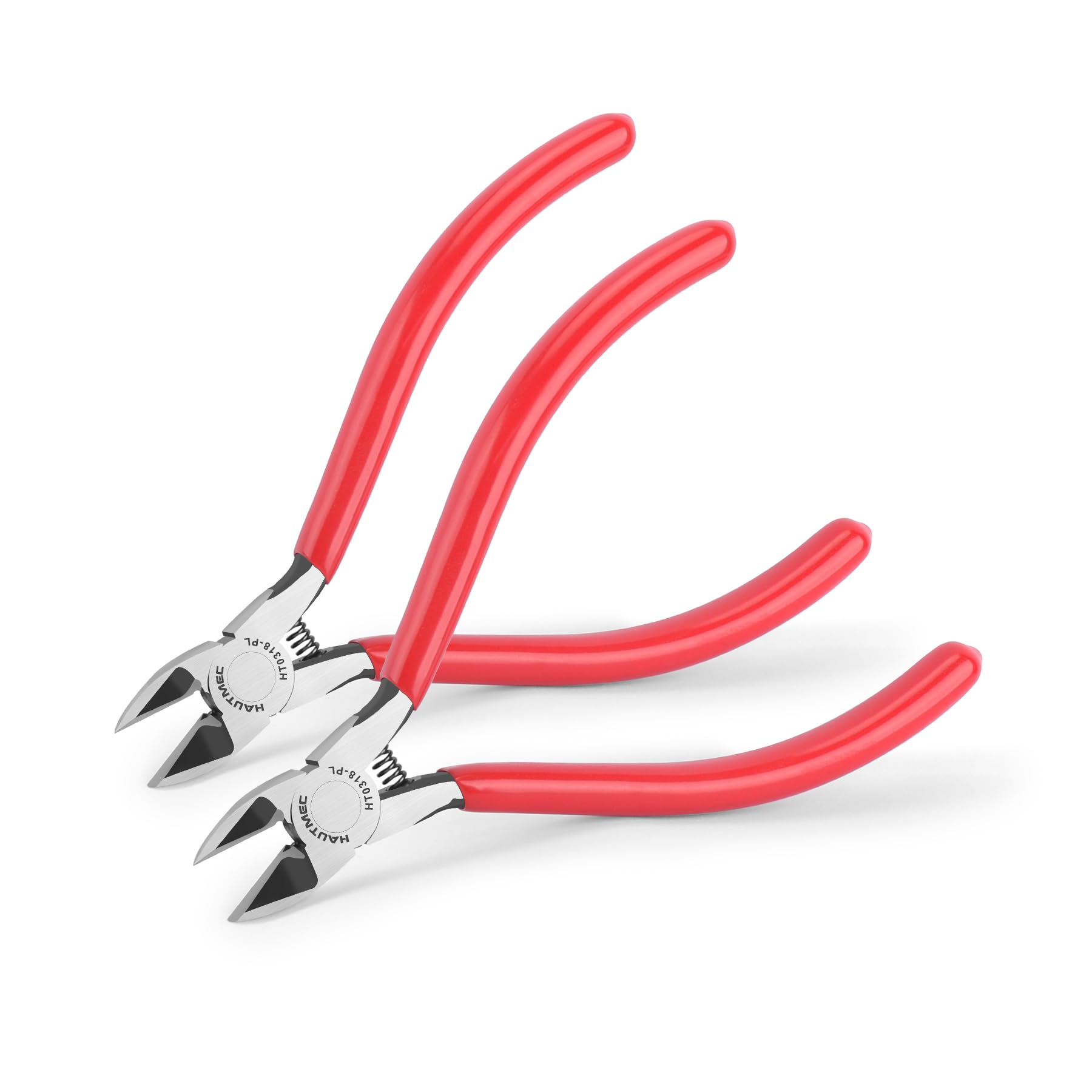 HAUTMEC 6" Flush Cut Pliers Ultra Sharp Wire Cutters 2PCS with Spring Loaded and Non-Slip Grip, Ideal Wire Snips for Plastic, Soft Wire, Toy Model Kits, Jewelry Marking, Zip Ties, HT0318-2PC