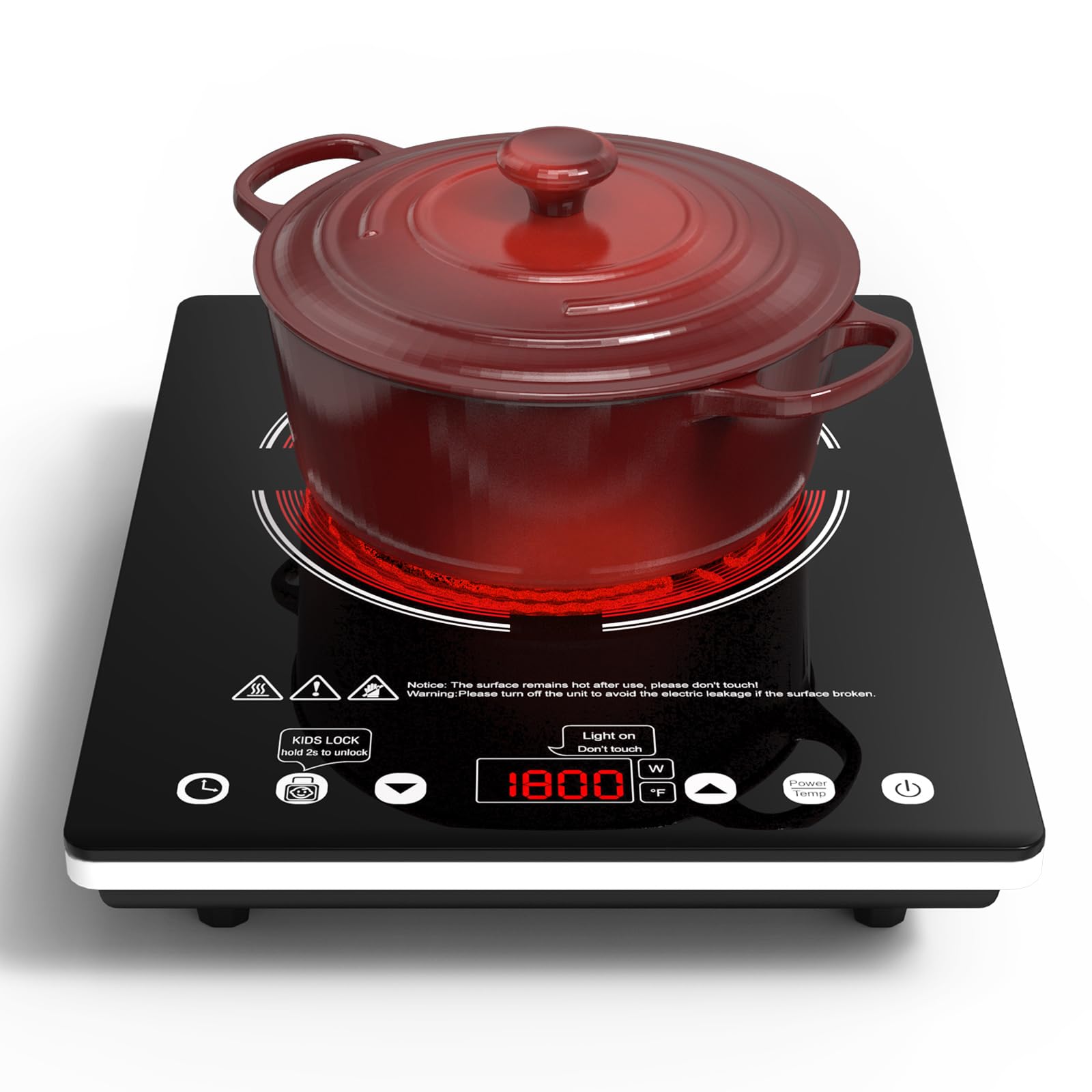 Photo 1 of *ONE LEG IS BROKEN* Nafewin Single Burner Electric Cooktop 1800W - 110V Electric Stove Top Burner Portable Stove with Touch Control 9 Power Level - Induction Cooktop with Child Safety Lock Timer for Home Camping