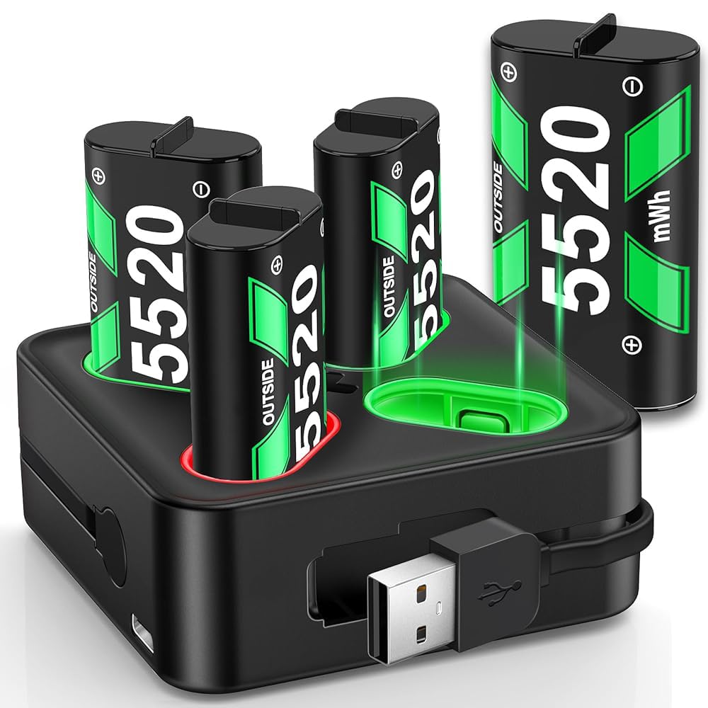 Svetaecho for Rechargeable Xbox One Controller Battery Pack Charger with 4 x 5520mWh Max Capacity, Charging Accessories Kit for Xbox Series X/S Controllers