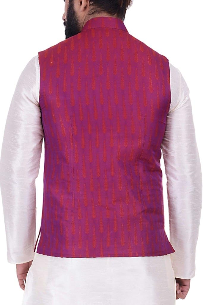 kisah jaquard cotton silk magenta men's nehru jacket
