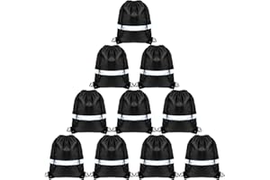 GoodtoU Draw String Sport Bag 10 Pcs Reflective Drawstring Backpack Gym Cinch Bag Black Nylon Drawstring Bag Bulk