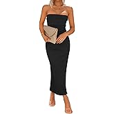 ZESICA Women's 2026 Summer Strapless Bodycon Midi Dress Off Shoulder Sleeveless Side Slit Tube Long Club Party Dresses
