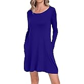 HAOMEILI Women's Long Sleeve Pockets Casual Loose T-Shirt Dresses