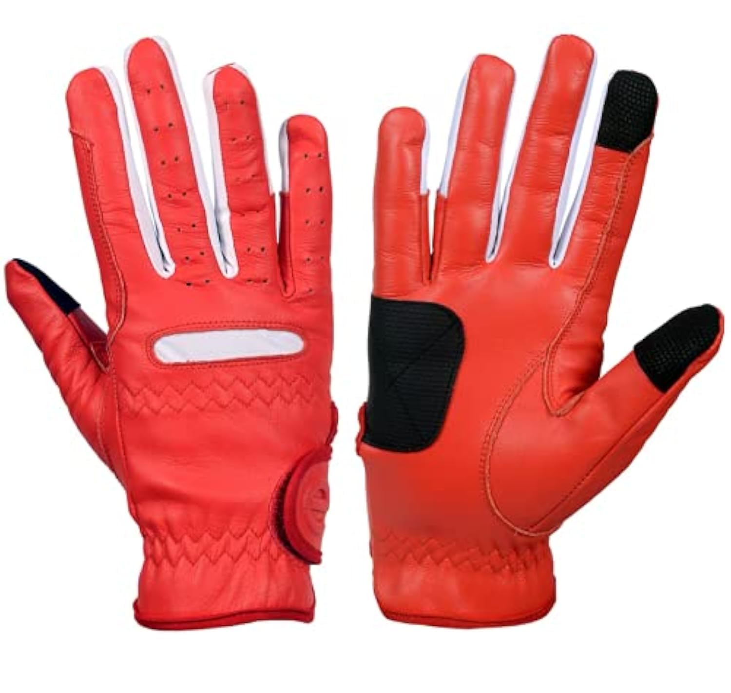 eGlove EQUEST GRIP PRO Leather Touchscreen Horse Riding Gloves (Red and White, Large)