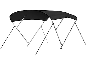 SereneLifeHome Waterproof Boat Bimini Top Cover 79-84" W 3 Bow Bimini Top Sun Shade Boat Canopy-1"Double Wall Aluminum Frame Tubes, 2 Front Straps, 2 Rear Support Poles, Storage Boot-SLBTW84G.5 (Gray)