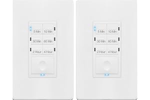 ENERLITES 4-Hour Countdown Timer Switch, 5-10-30-60 Min, 2-4 Hour, for Bathroom Fans, Lights, 120VAC Neutral Wire Required, UL Listed, HET06-W-2PCS, White, 2 Pack