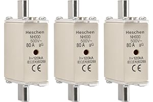 Heschen NH Fuse Link, NH000, 80A, gG, Front Indicator Combination Detector, Pack of 3