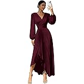Seabinayed Long Sleeve Satin Wedding Guest Dresses for Women Pleated A Line Pleated Backless Formal Evening Gowns