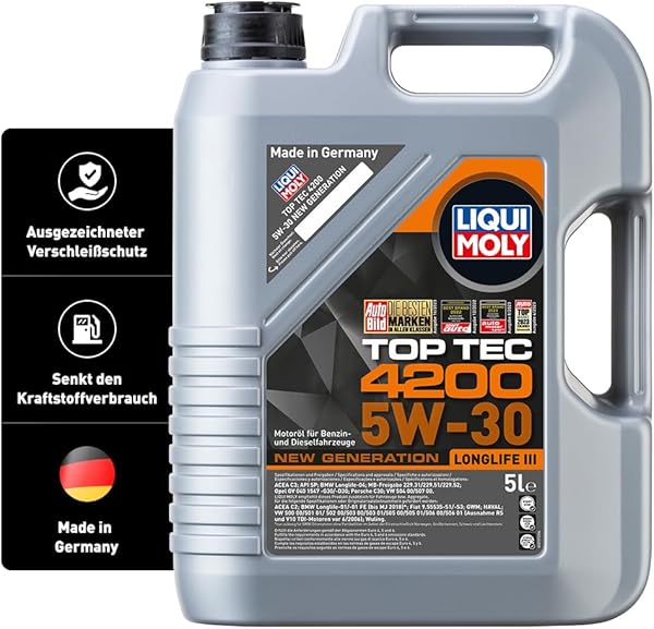 LIQUI MOLY Top Tec 4200 5W-30 New Generation | 5 L | Synthesetechnologie Motoröl | Art.-Nr.: 3707, farblos