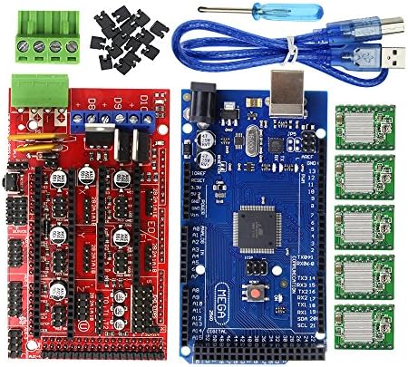 HESAI 3D Printer Controller Kit for Arduino Mega 2560 R3 Board + RAMPS 1.4 Controller Control Panel + 5pcs A4988 Stepstick Stepper Motor Driver Module + Heat Sink
