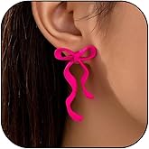 Christmas Bow Earrings for Women Red Pink Ribbon Bowknot Earrings Long Bow Statement Earrigns Christmas Jewelry Gift