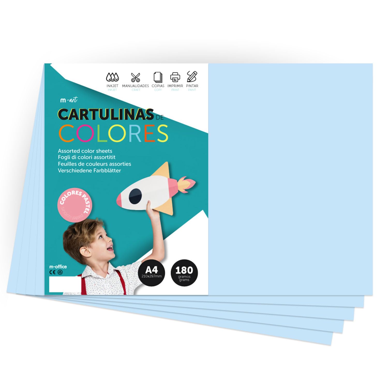 A4 Pastel Coloured Card 180g for Crafts, Printing Your Documents and Creative Designs Pastel Colours A4 m-office (x250, Light Blue)