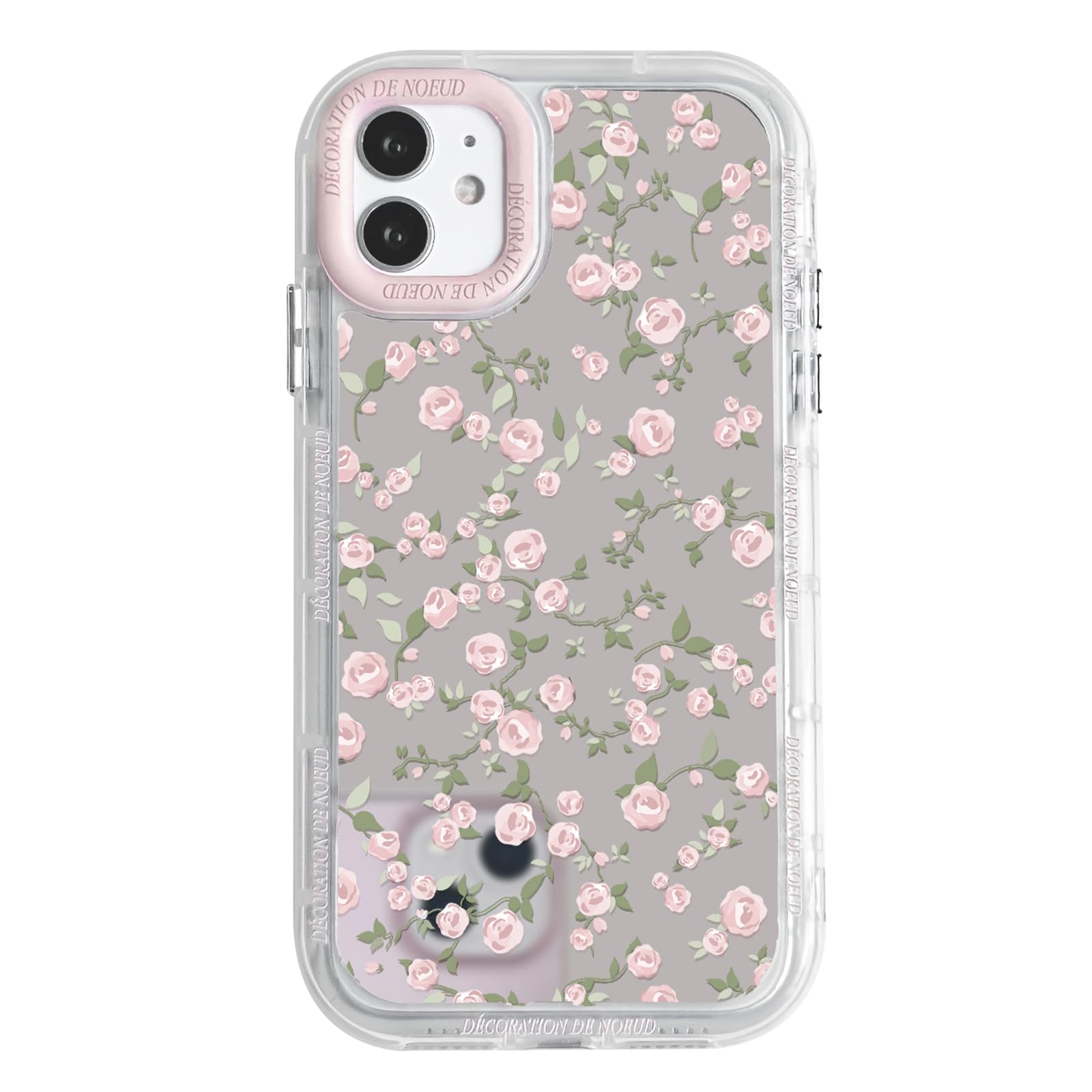 Photo 1 of NITITOP Compatible with iPhone 11 Case Cute Glossy Mirror Flower Floral Vintage Rose Pattern for Women Girls Light Pink Frame Design Shockproof Silver Protective Phone Cover - Light Pink Rose