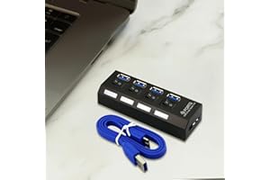 4-Port USB Hub - USB Splitter with Three 2.0 USB Ports and a 3.0 USB Port, 1.97Ft/60cm Cable, High-Speed Data Hub for Laptops