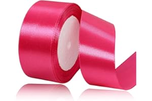 HLOMVE Solid Color Hot Pink Satin Ribbon, 1-1/2 Inches x 25 Yards Fabric Satin Ribbon for Gift Wrapping, Crafts, Hair Bows Making, Wreath, Wedding Party Decoration and Other Sewing Projects