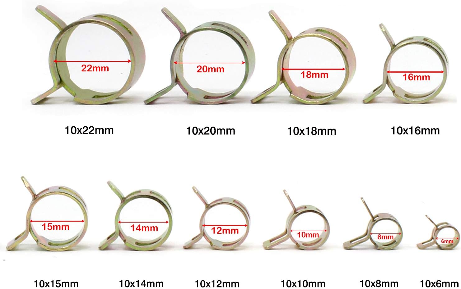 HSEAMALL 100 PCS Spring Hose Clamps, Fuel Line Hose Clips, Water Pipe Air Tube Silicone Vacuum Hose Clamp Fastener 6-20mm 10 Size - Image 4