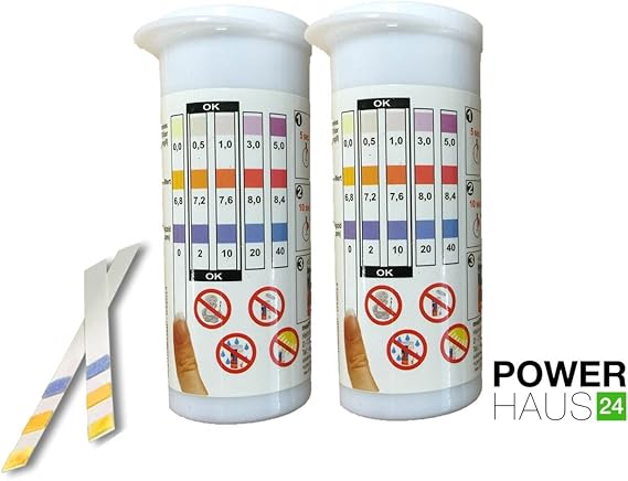 POWERHAUS24 100 Teststreifen für Chlor / pH Wert / Algenschutz