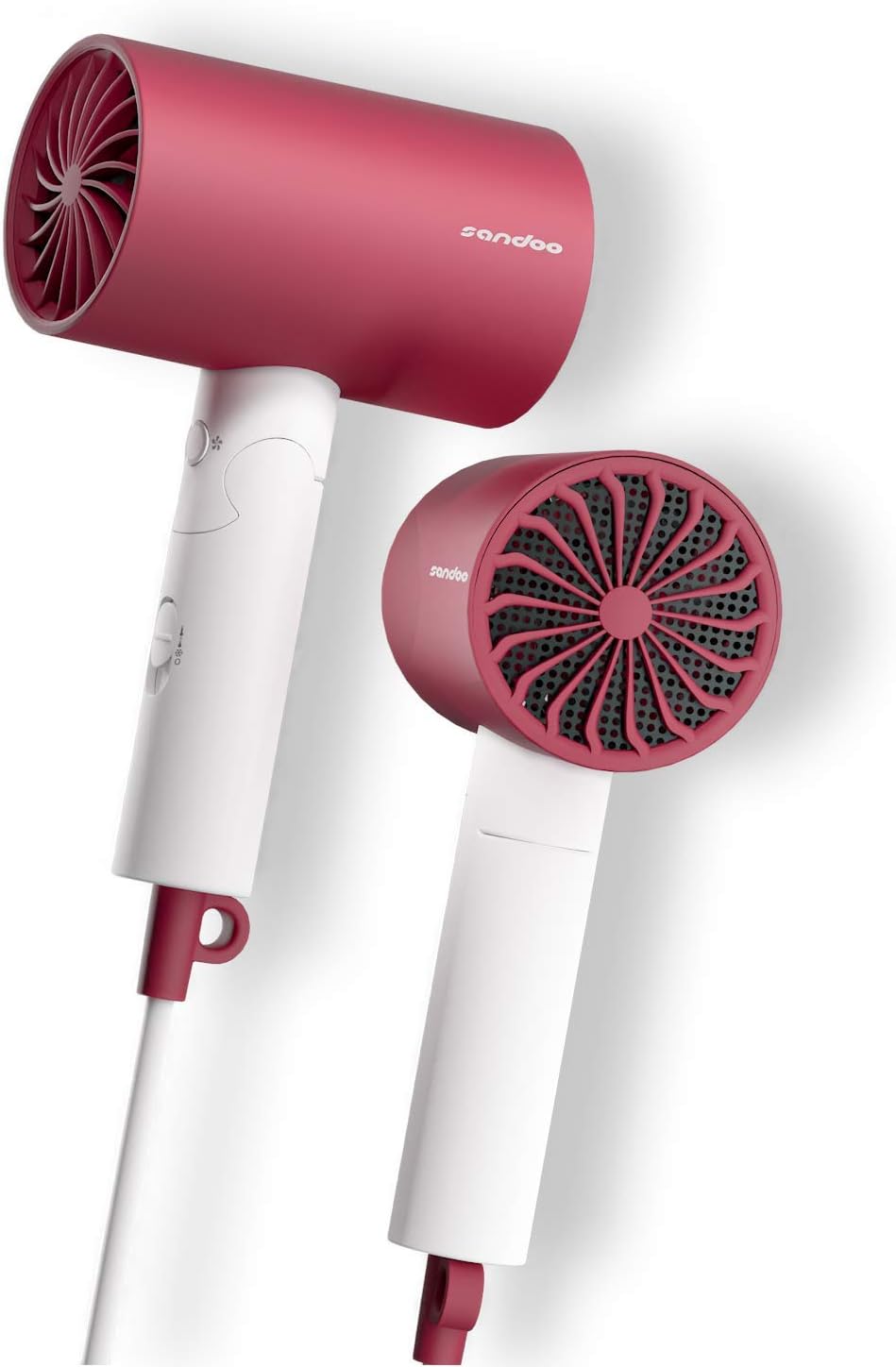 Sandooヘアドライヤー 1400W大風量乾きが速 2000万/cm³マイナスイオンヘアケア サーモスタットヘアドライヤー 髪質を損傷せず 風量2段階、風温3段階、順滑ノズル/カールディフューザーが付属 折りたたみ式 家庭用、旅行用ドライヤー【18ヶ月メンテナンス期間】BH1510