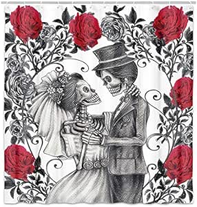 JAWO - Cortina de ducha con diseño de calaveras para el día de San