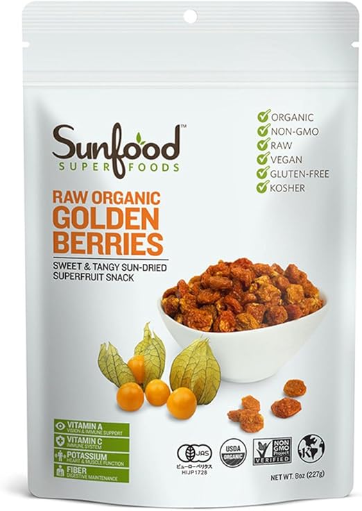 Amazon サンフード オーガニック ゴールデンベリー 227g 有機jas認証付 サンフード Sunfood Superfoods 食品 飲料 お酒 通販