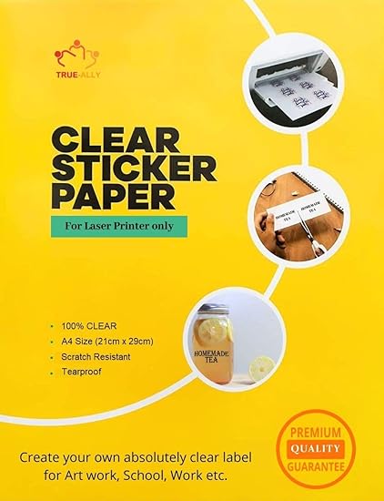 True-Ally Transparent Clear Sticker Paper for Laser Printer only A4 size (50 Sheets) - Printable ...