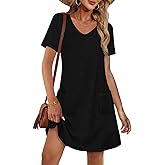 CHICGAL Summer Dresses for Women V Neck Short Sleeve Casual Loose T Shirt Sundress Beach Cover Ups with Pockets