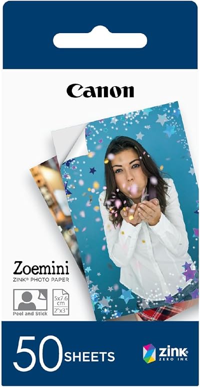 Canon ZINK Photo Paper 2x3 Sticker Paper 50 Sheets for Zoemini