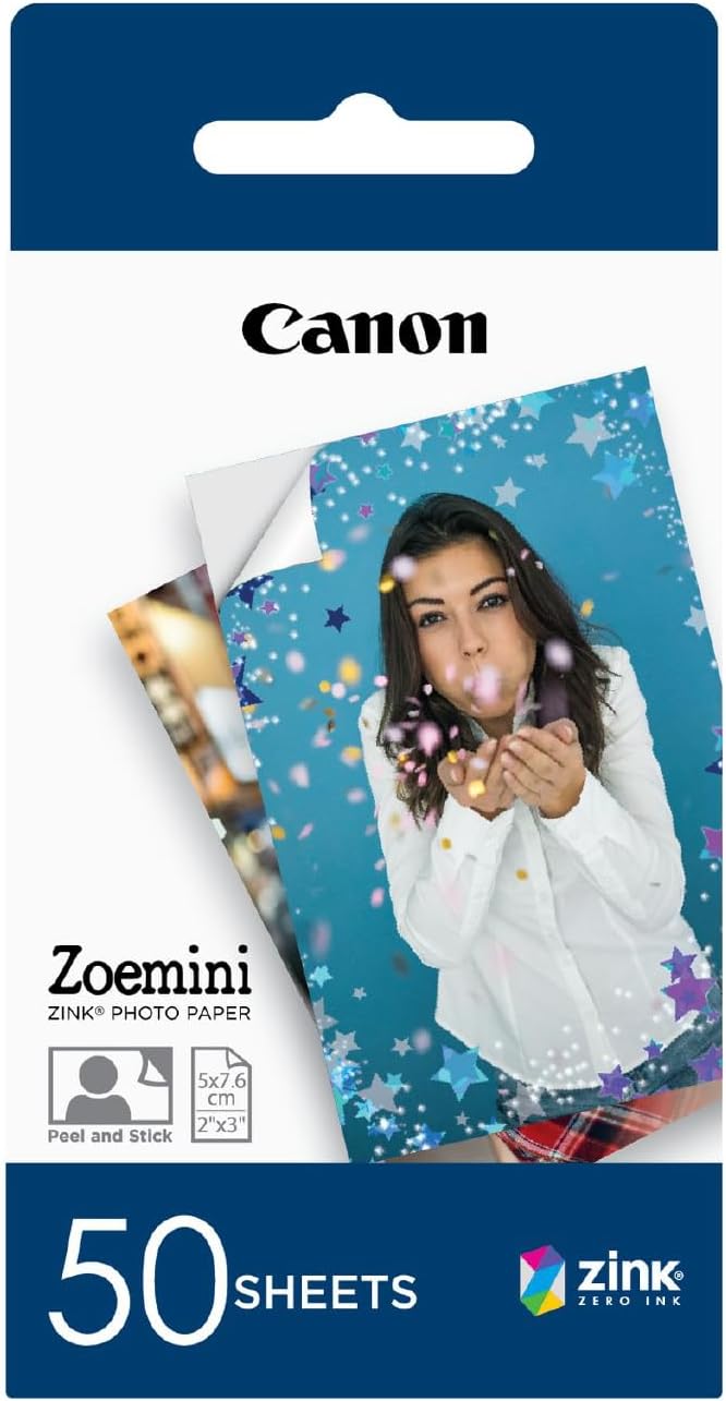 Canon ZINK Photo Paper 2x3 Sticker Paper 50 Sheets for Zoemini