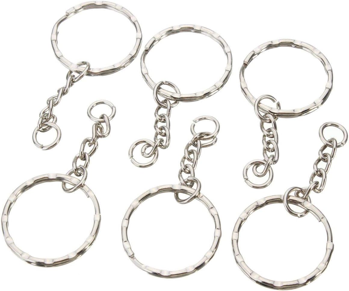 Uhat Pack 50 Metal Split Key Chain Ring Silver Flat Keyrings with Chain Extender and Open Jump Rings for DIY Craft 25mm Diameter