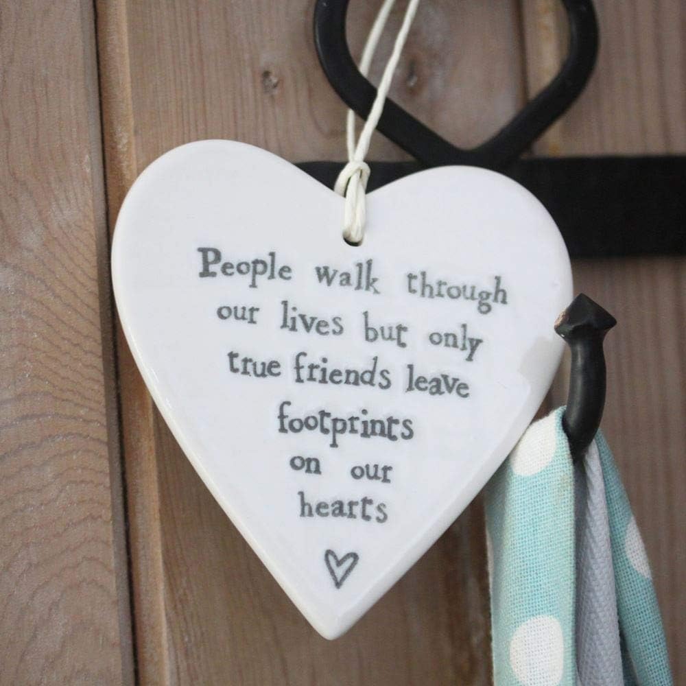 Porcelain Friendship Hanging Heart - People walk, White, 9 x 8.5cm