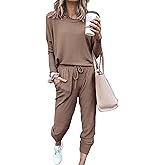 PRETTYGARDEN Women Fall 2 Piece Lounge Outfit Long Sleeve Tops High Waisted Jogger Pants Set Spring Travel Clothes Tracksuit