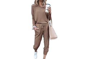 PRETTYGARDEN Women’s Solid Color Two Piece Outfit Long Sleeve Crewneck Pullover Tops And Long Pants Sweatsuits