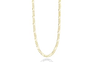 Miabella Solid 18K Gold Over Sterling Silver Italian 5mm Diamond-Cut Figaro Link Chain Necklace for Women Men, 925 Made in Italy