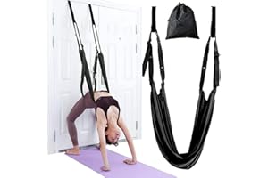 PRICEXES Yoga Stretching Strap, Adjustable Height Leg Stretcher Waist Back Stretch Band Aerial Yoga, Anti-gravity Inversion Exercises Door Flexibility Tensile Trainer for Rehab Pilates Dance Splits (Black)