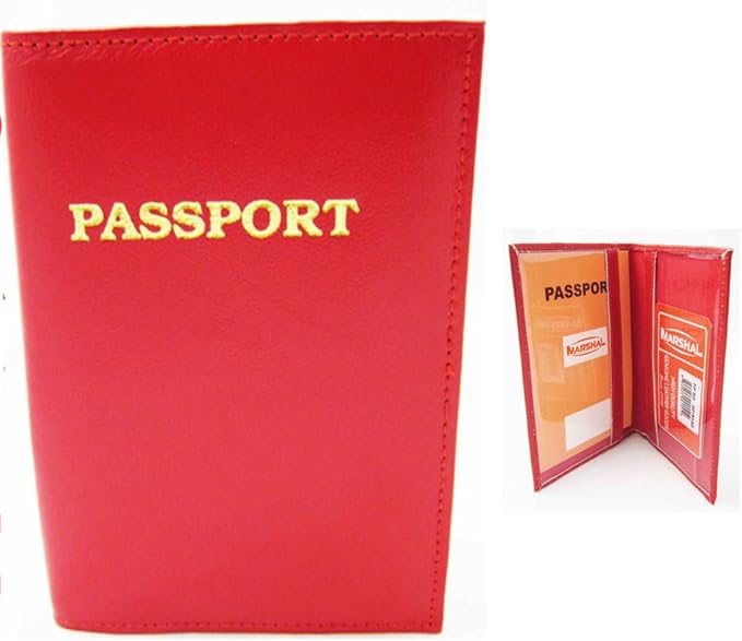 Red Leather Passport Holder RFID Blocking Case Cover Access
