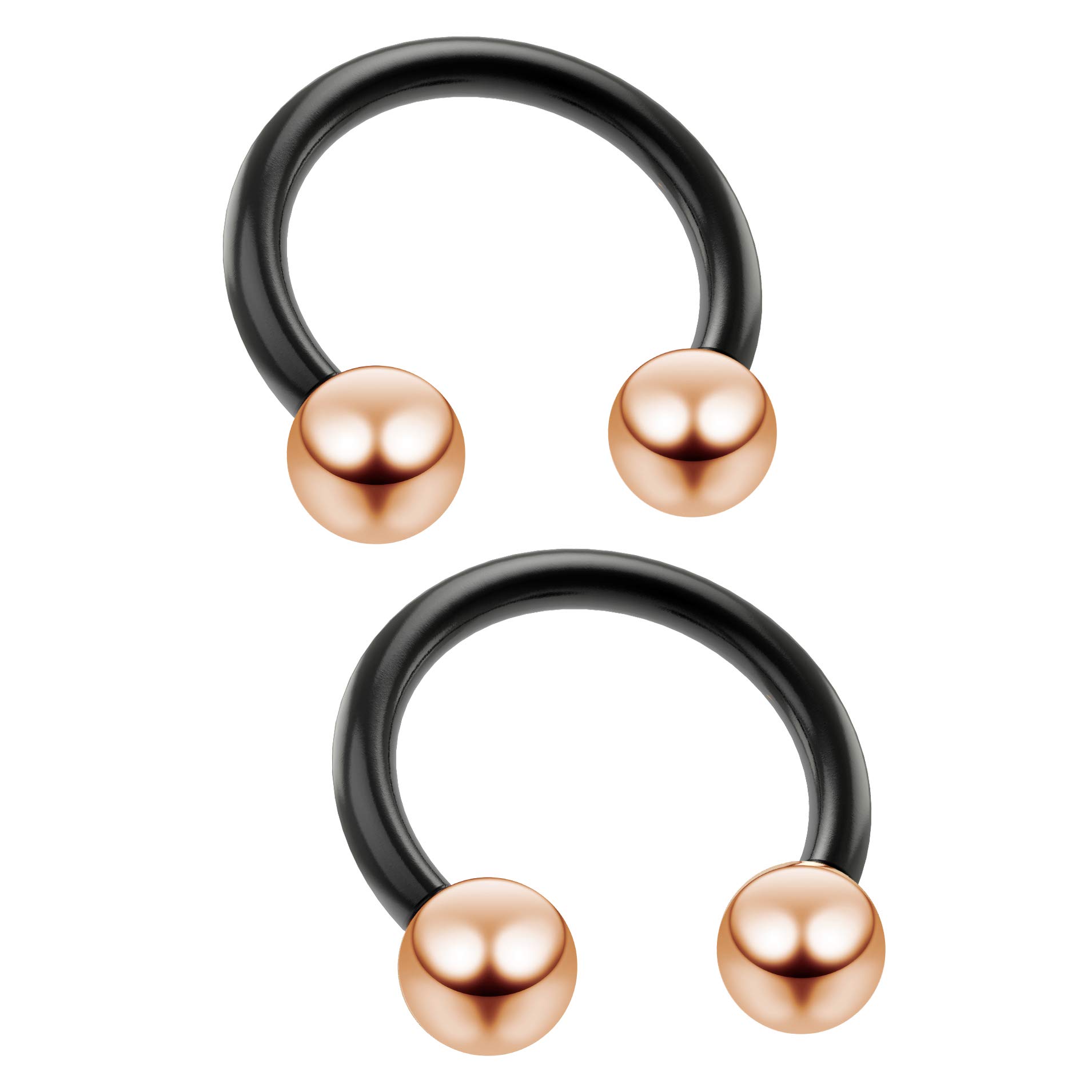 2pc 16g 1.2mm Black Circular Barbell Horseshoe Bar Earrings Tragus Helix Piercing 10mm Rose Gold Balls 3mm