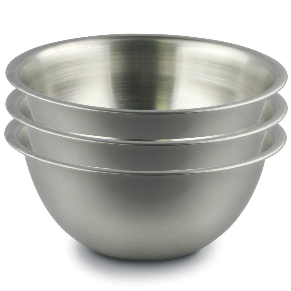 Menax - Stainless Steel Deep Mixing Bowl - Salad Bowl - Set of 3 - Ø 21 cm