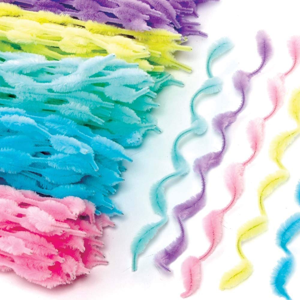 Baker Ross Pastel Fluffy Pipe Cleaners - Pack of 100, Craft Supplies for Kids (AX923)