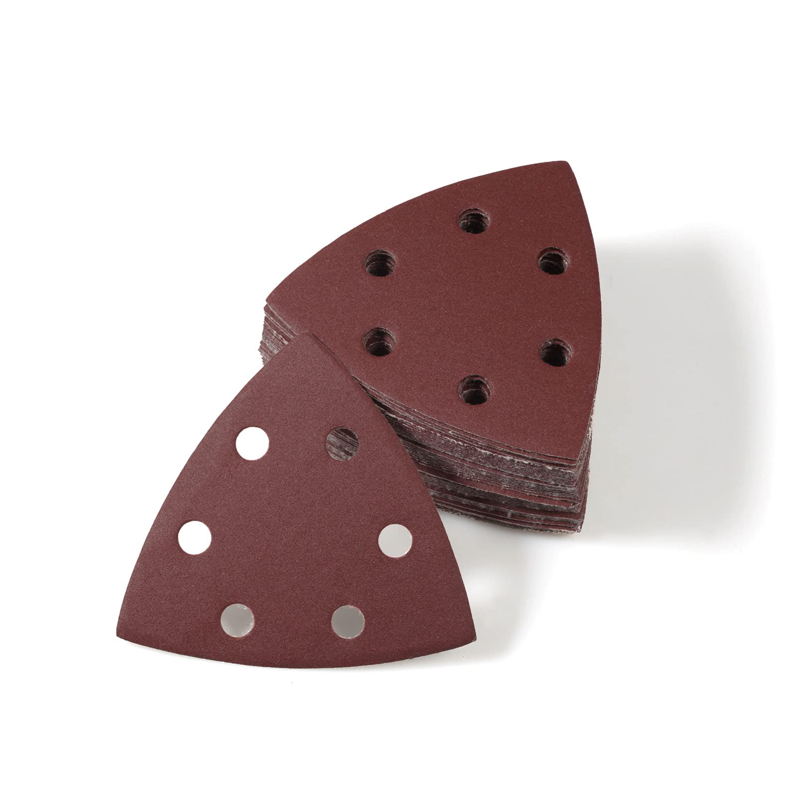 LEONTOOL 50 Pcs Triangular Sanding Pads 3-1/2 Inches, Hook and Loop Sanding Disc 6 Holes, Detail Sandpaper 600 Grit, Sanding Sheets Sanding Paper for Wood Metal Polishing