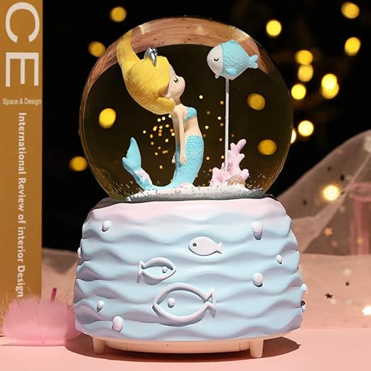 Amazon Com 3 93 Large Inch Snowglobes With Automatic Snowfull Musical Led Lights Gifts For Girls Birthday Christmas Festival Gift For 5 12 Year Old Girls Mermaid Blue Home Kitchen