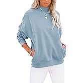 Minclouse Women's Casual Long sleeves Sweatshirt Tops Basic Loose Fit Mock Turtleneck Lightweight Tunic Pullover With Pocket