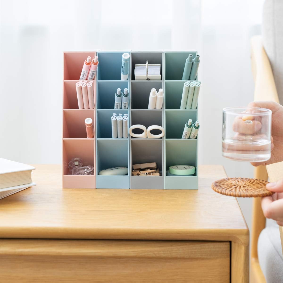 Lunmore Desk Organizer Pencil Holder Desktop Storage Makeup Brushes Caddy for Office School Home Supplies Small Size Set of 4 : Office Products